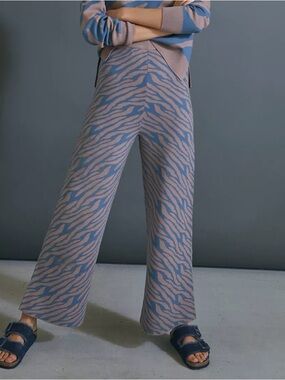 Anthropologie Avery Knit Wide Leg Pullover Pants Size Medium Zebra Animal Print